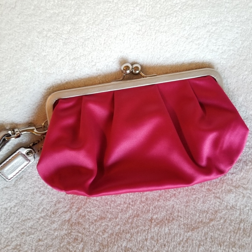 Coach hot pink satin wristlet NWOT